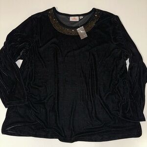 Quacker Factory Black Velvet Tunic Top Sequin Size 2X NWOT QVC Soft Stretch QVC